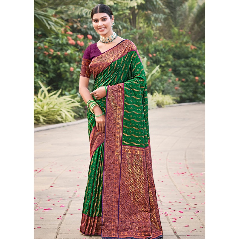 Green Dupion Silk Saree With Blouse Piece - JD986580979