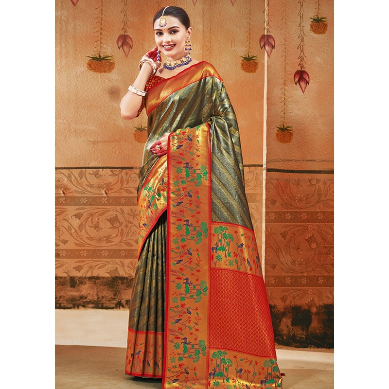Green Dupion Silk Saree With Blouse Piece - JD986581002