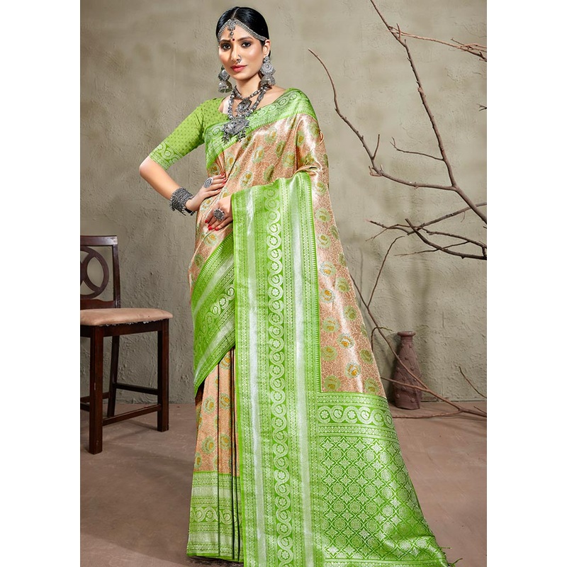 Green Kanjivaram Silk Saree With Blouse Piece - JD986580983