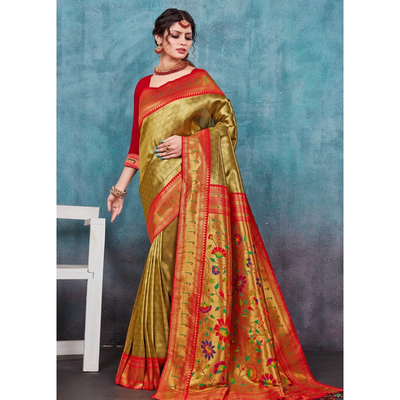 Green Paithani Silk Saree With Blouse Piece - JD986580984
