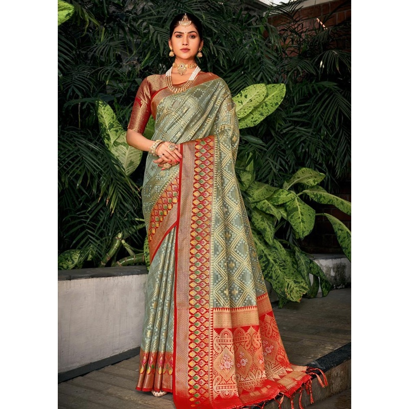 Grey Organza Saree With Blouse Piece - JD986581005