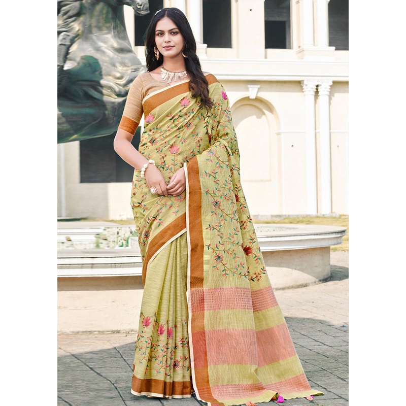 Light Green Silk Saree With Blouse Piece - JD986581014