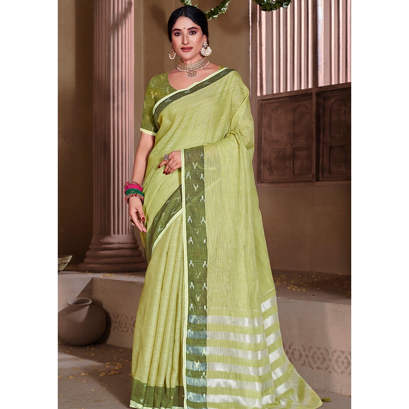 Light Green Silk Saree With Blouse Piece - JD986581017