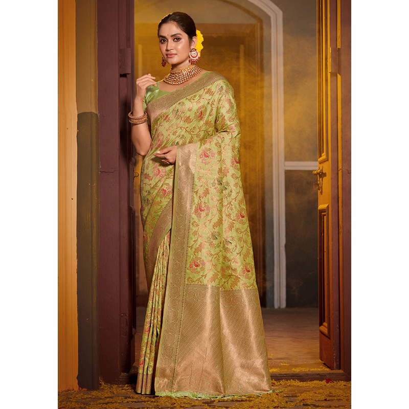 Light Green Spun Silk Saree With Blouse Piece - JD986581016
