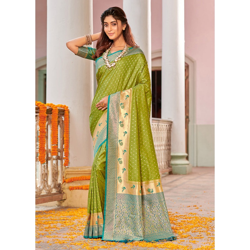Light Green Spun Silk Saree With Blouse Piece - JD986581020