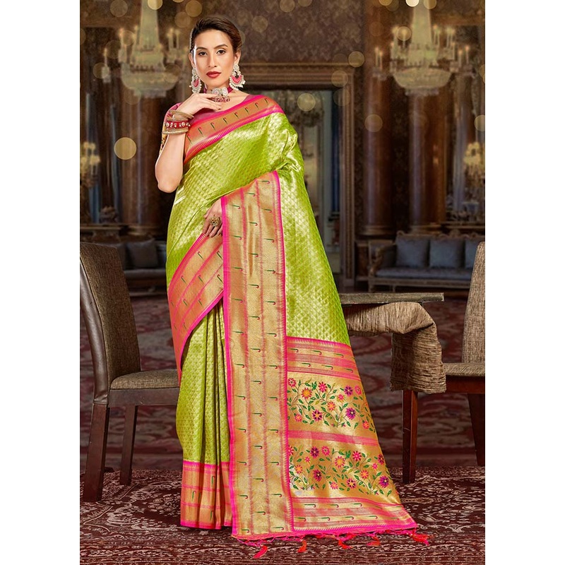 Light Green Spun Silk Saree With Blouse Piece - JD986581023