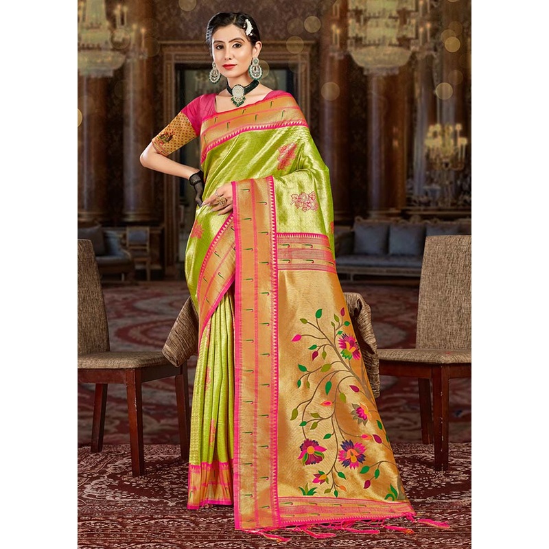 Light Green Spun Silk Saree With Blouse Piece - JD986581025