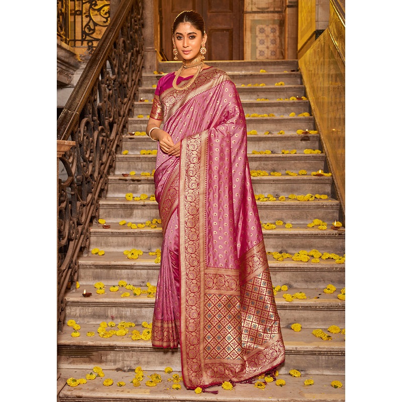 Light Pink Spun Silk Saree With Blouse Piece - JD986581031