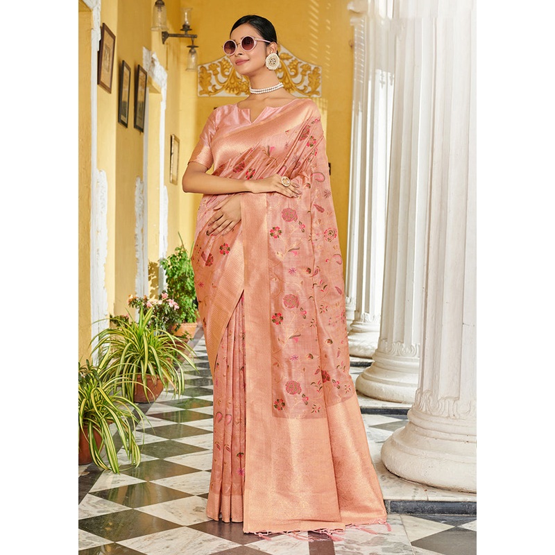 Light Pink Spun Silk Saree With Blouse Piece - JD986581033