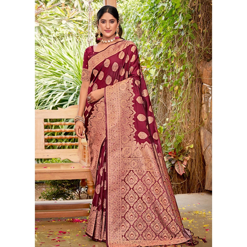 Magenta Dupion Silk Saree With Blouse Piece - JD986581037