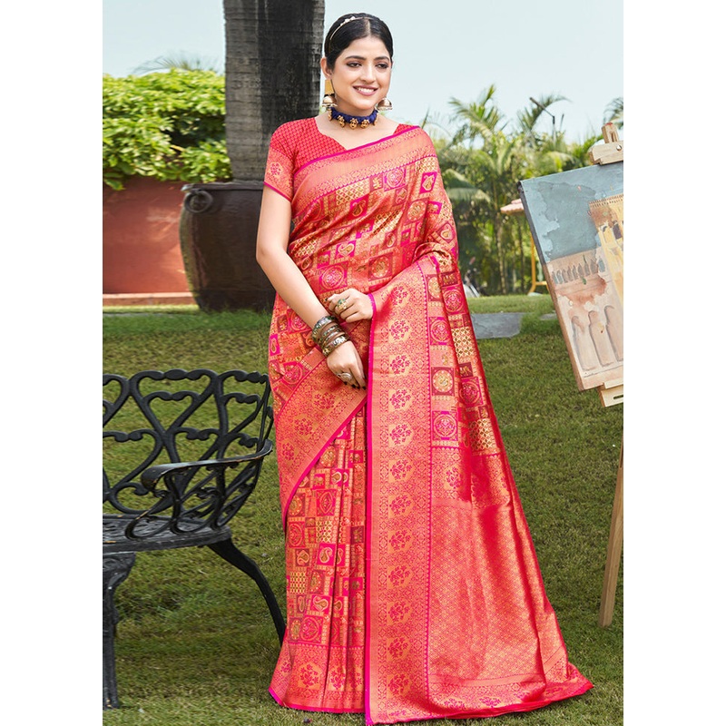 Magenta Dupion Silk Saree With Blouse Piece - JD986581038