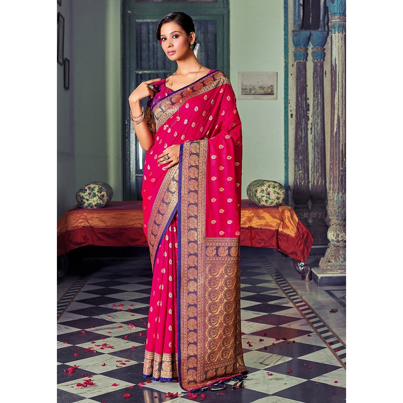 Magenta Spun Silk Saree With Blouse Piece - JD986581041