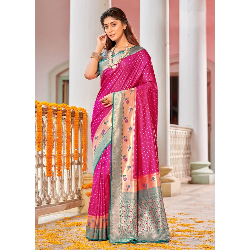 Magenta Spun Silk Saree With Blouse Piece - JD986581043