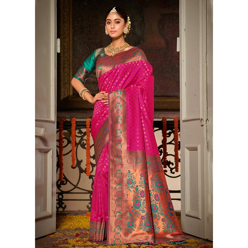 Magenta Spun Silk Saree With Blouse Piece - JD986581044