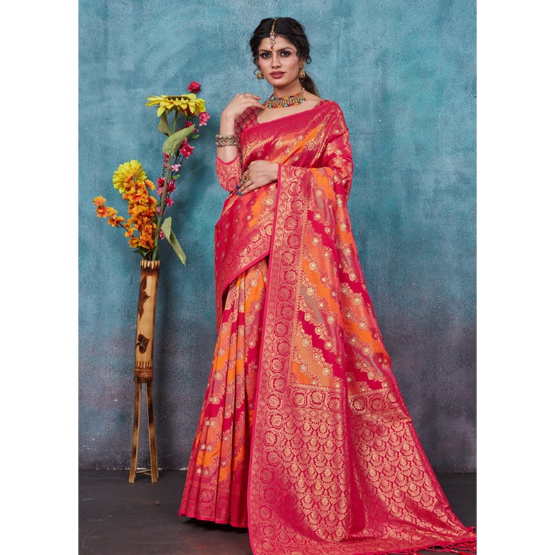 Magenta Spun Silk Saree With Blouse Piece - JD986581046