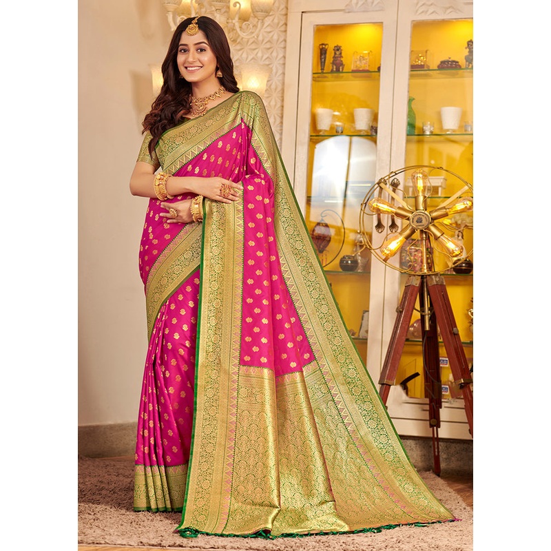 Magenta Spun Silk Saree With Blouse Piece - JD986581047