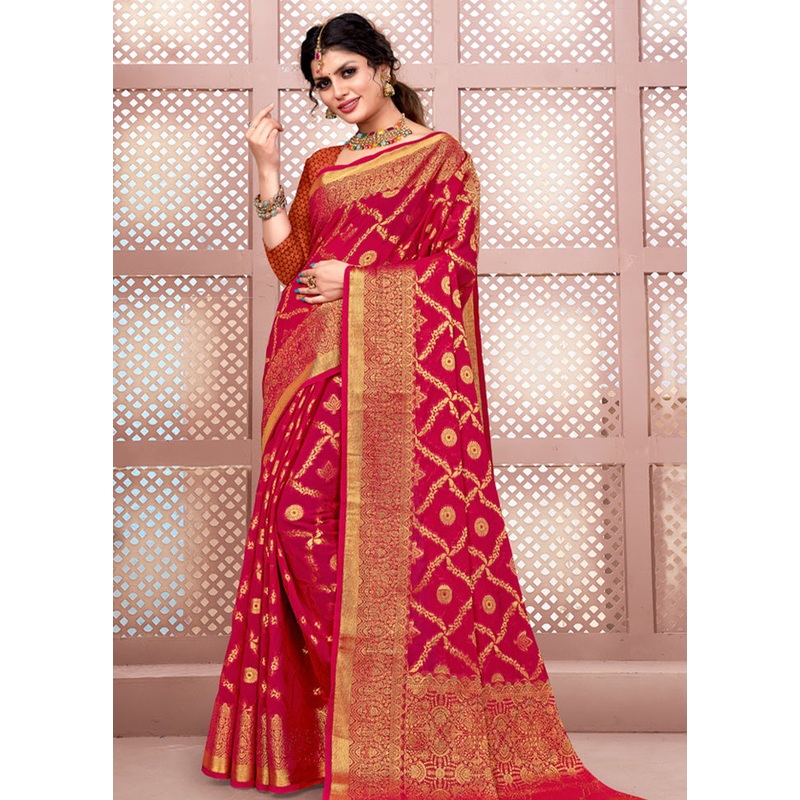 Magenta Spun Silk Saree With Blouse Piece - JD986581049