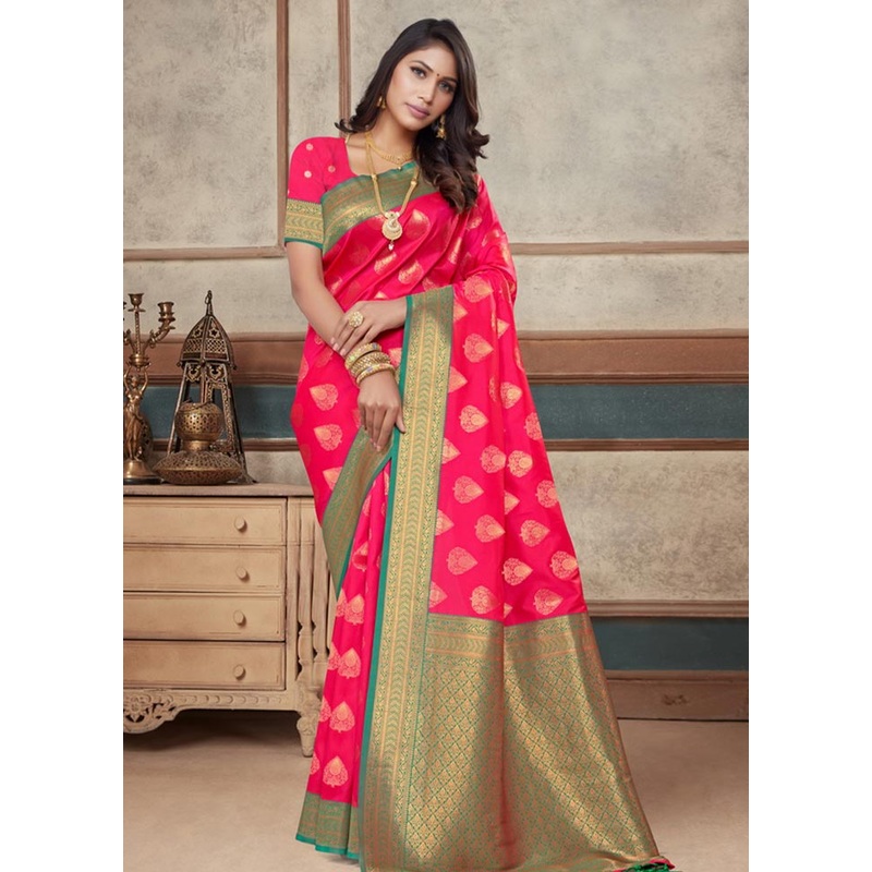 Magenta Spun Silk Saree With Blouse Piece - JD986581050