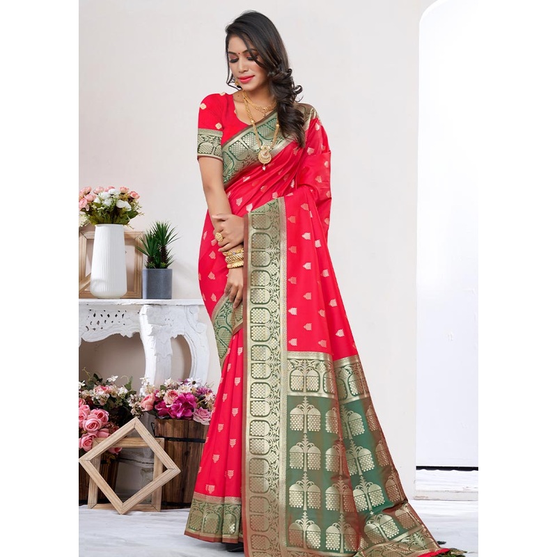 Magenta Spun Silk Saree With Blouse Piece - JD986581051