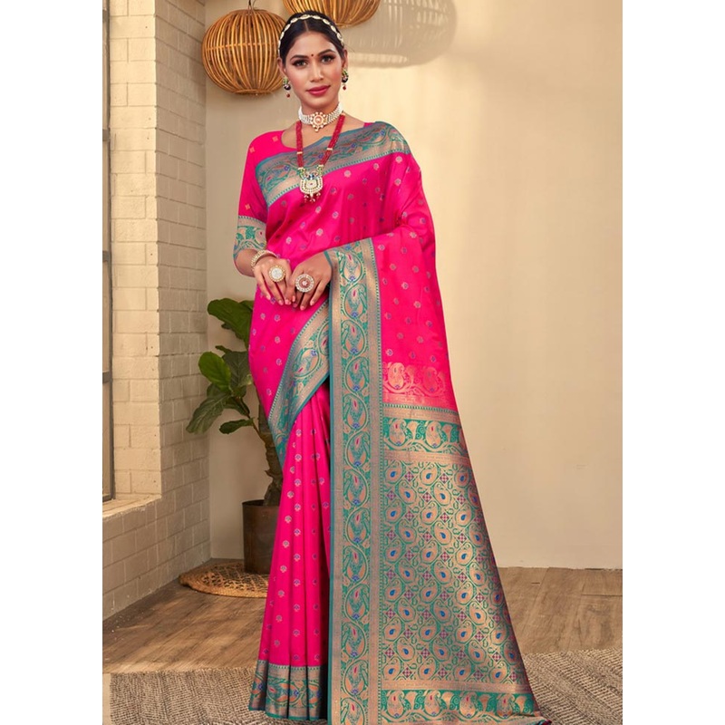 Magenta Spun Silk Saree With Blouse Piece - JD986581052