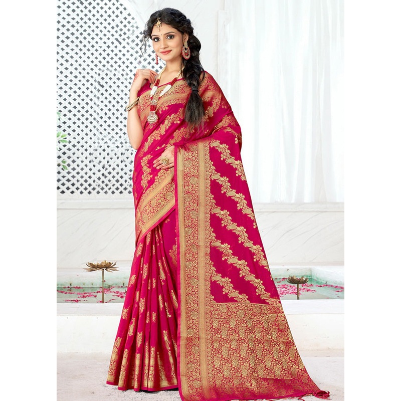 Magenta Spun Silk Saree With Blouse Piece - JD986581053