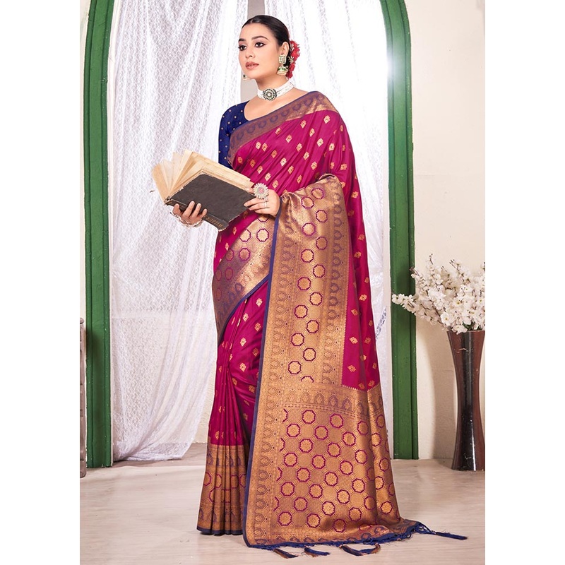 Magenta Spun Silk Saree With Blouse Piece - JD986581054