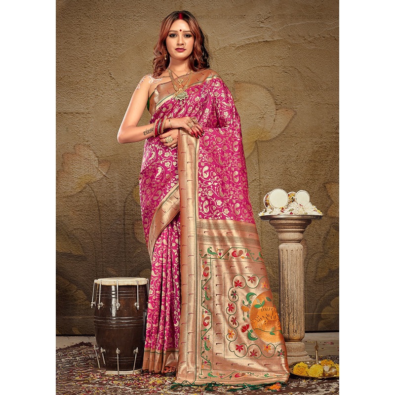 Magenta Spun Silk Saree With Blouse Piece - JD986581055
