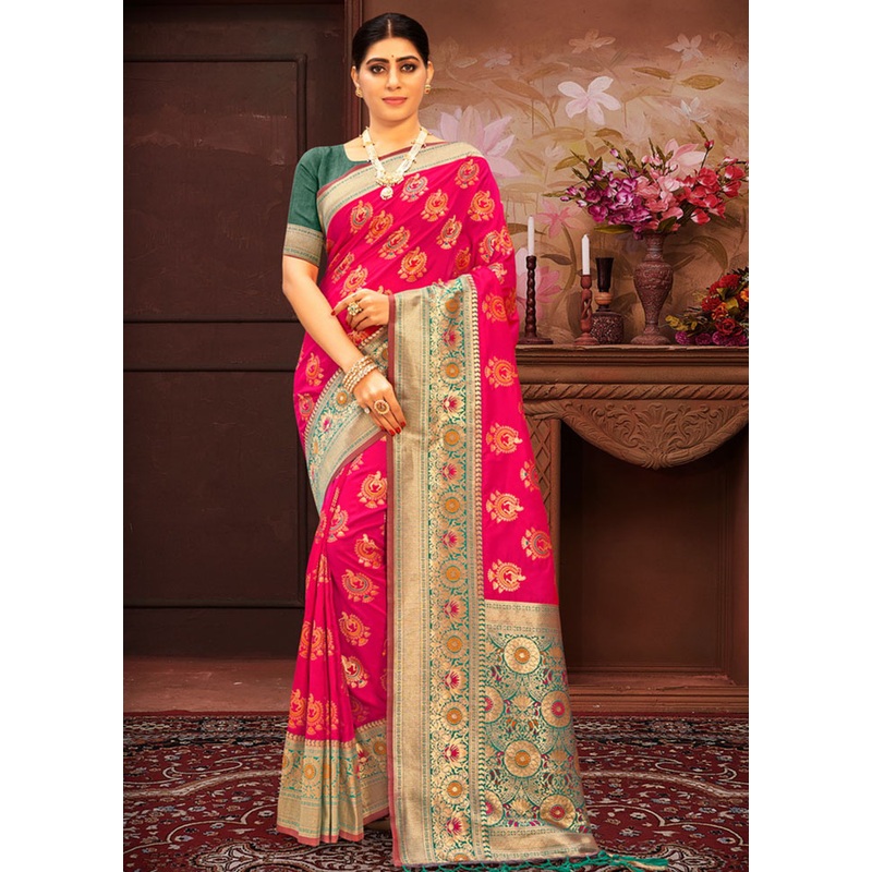 Magenta Spun Silk Saree With Blouse Piece - JD986581056