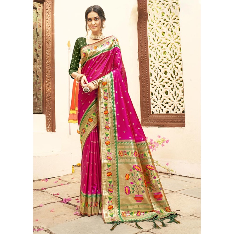 Magenta Spun Silk Saree With Blouse Piece - JD986581057