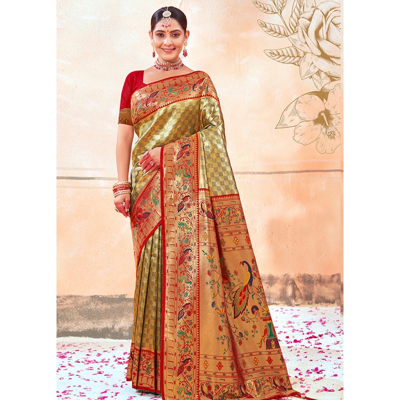 Mehendi Dupion Silk Saree With Blouse Piece - JD986581063