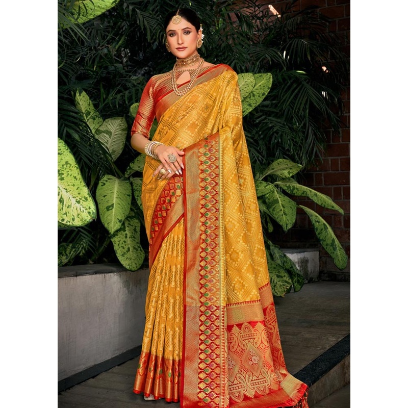 Mustard Organza Saree With Blouse Piece - JD986581065