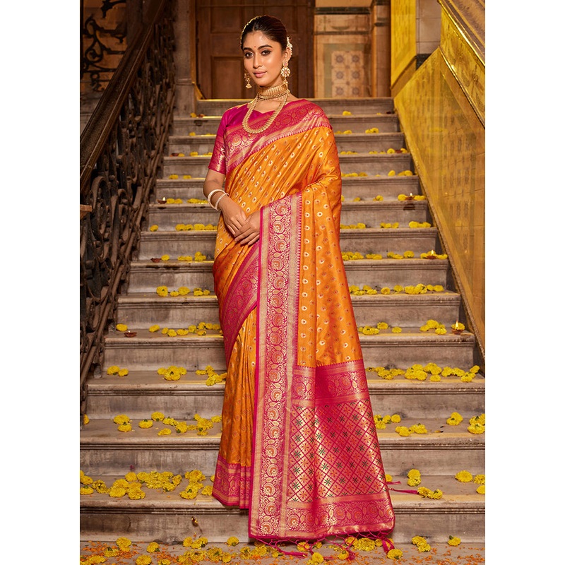 Mustard Spun Silk Saree With Blouse Piece - JD986581066