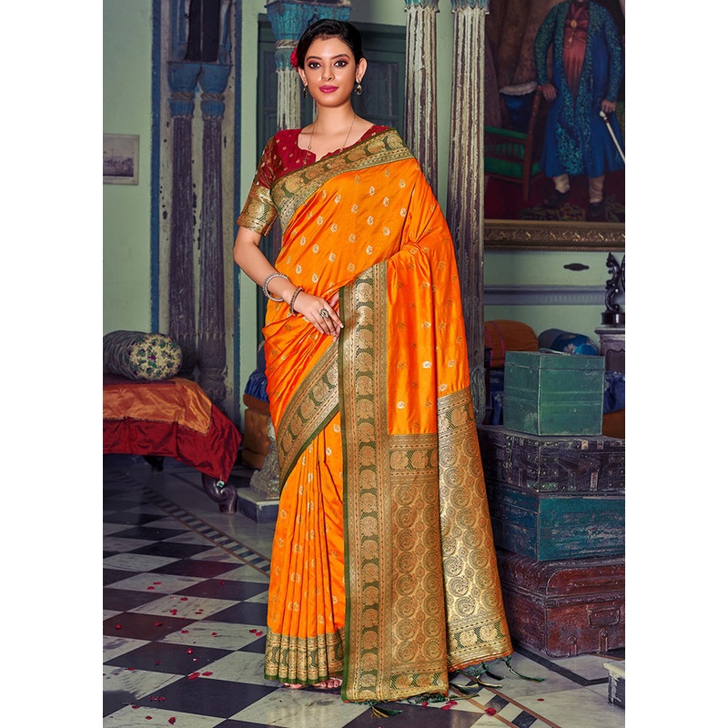 Mustard Spun Silk Saree With Blouse Piece - JD986581067