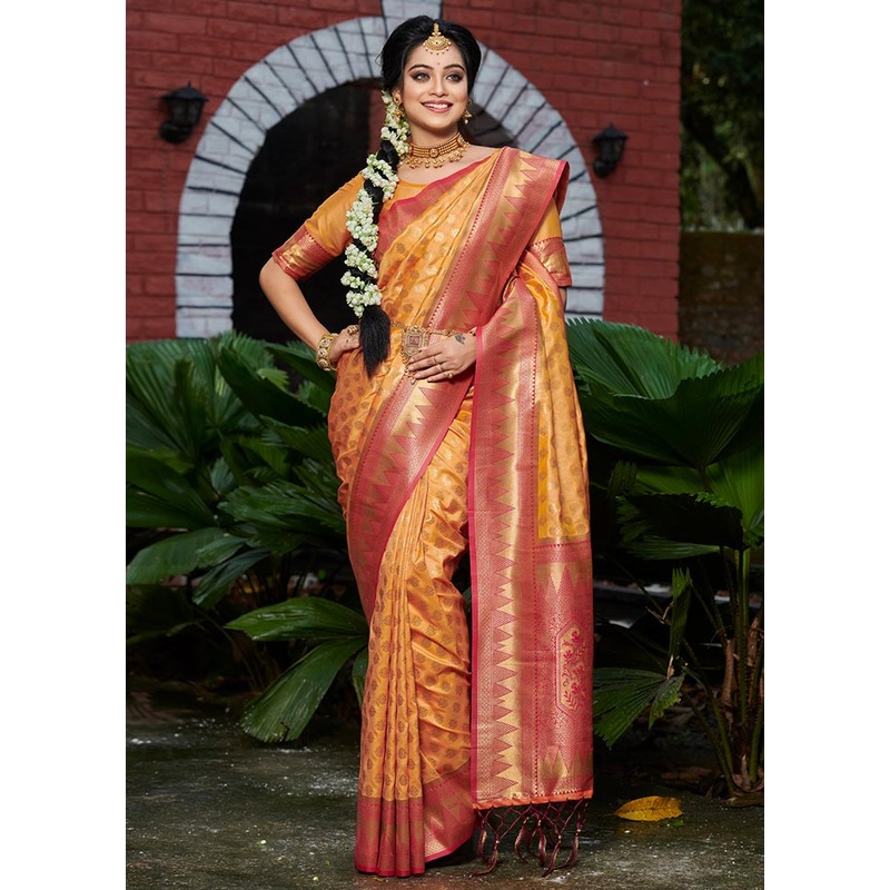 Mustard Spun Silk Saree With Blouse Piece - JD986581069