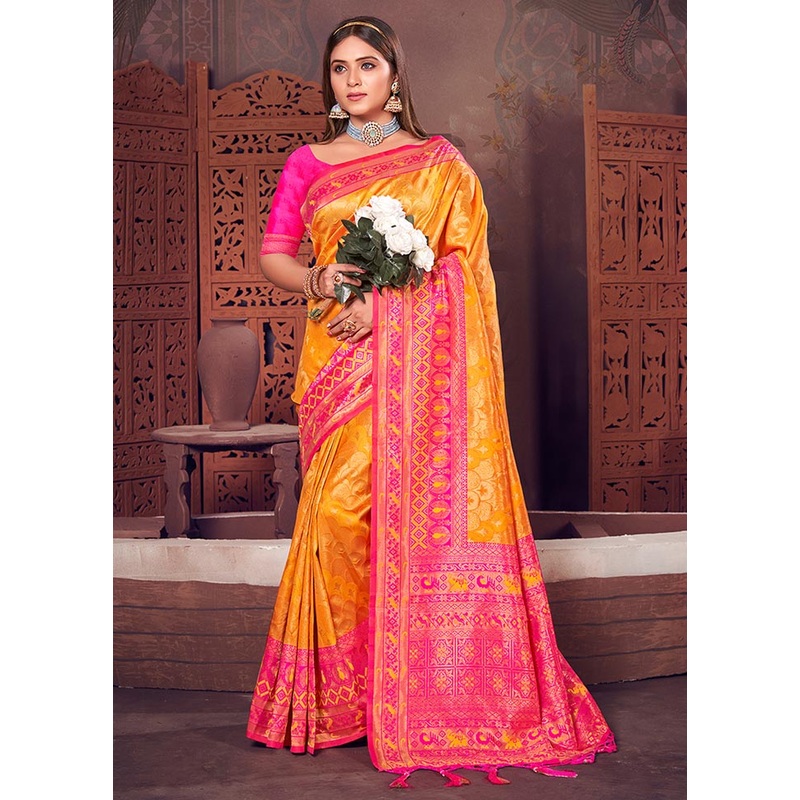 Mustard Spun Silk Saree With Blouse Piece - JD986581071