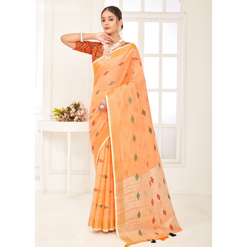 Orange Spun Silk Saree With Blouse Piece - JD986581092
