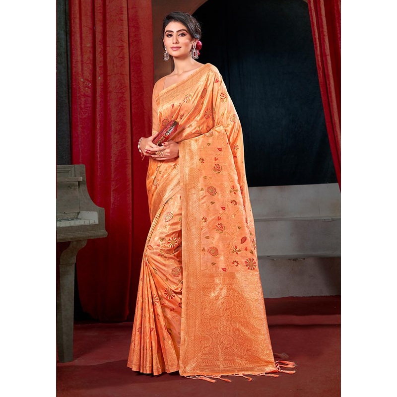 Orange Spun Silk Saree With Blouse Piece - JD986581098