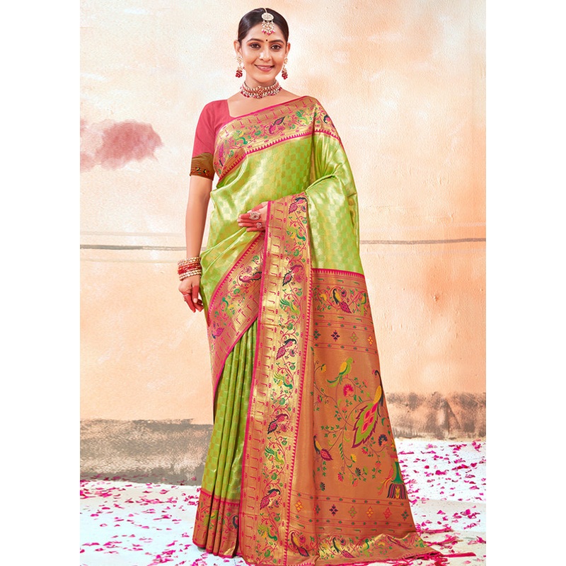 Parrot Green Dupion Silk Saree With Blouse Piece - JD986581099