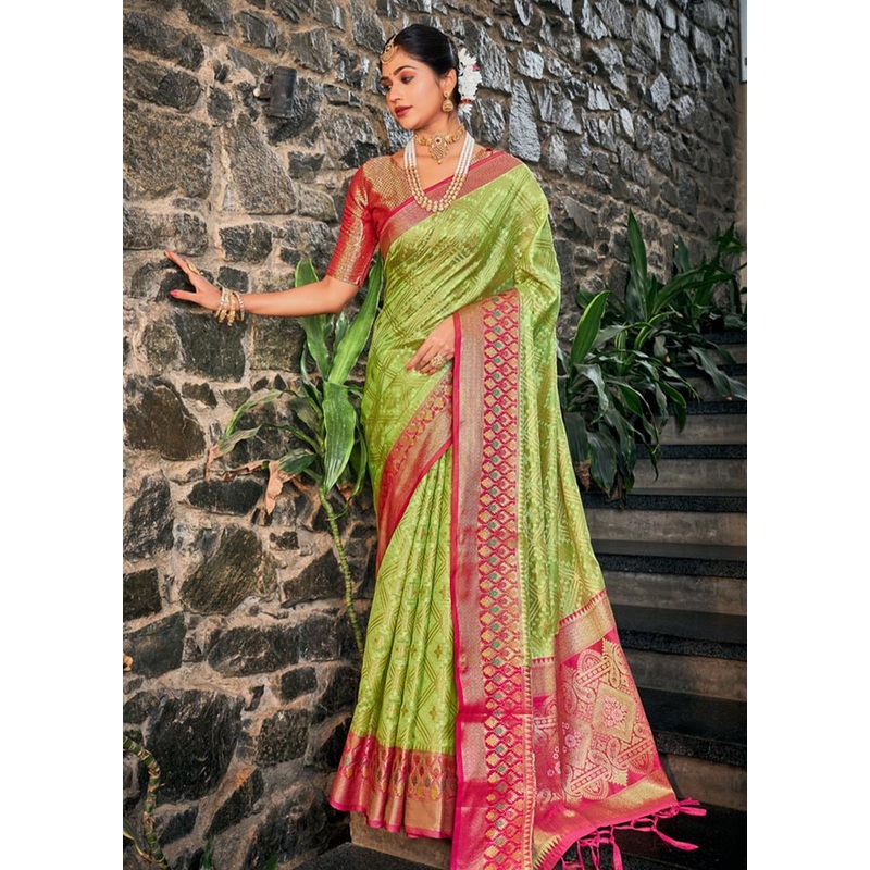 Parrot Green Organza Saree With Blouse Piece - JD986581102
