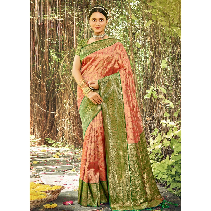 Peach Dupion Silk Saree With Blouse Piece - JD986581105