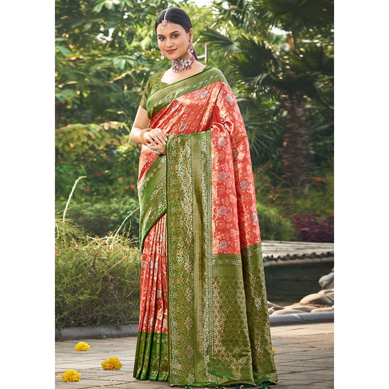 Peach Dupion Silk Saree With Blouse Piece - JD986581108