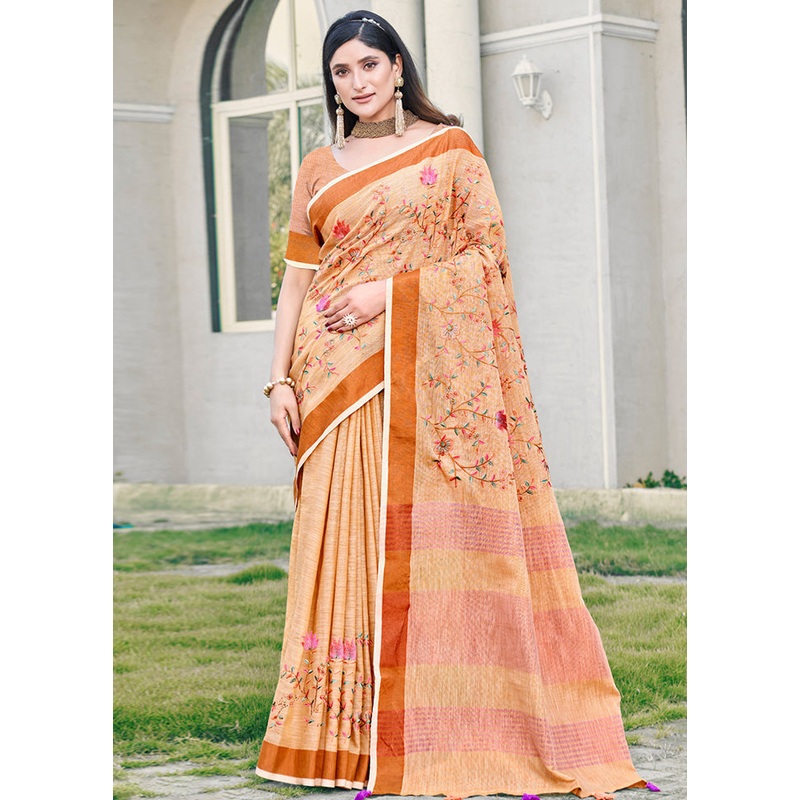 Peach Silk Saree With Blouse Piece - JD986581111