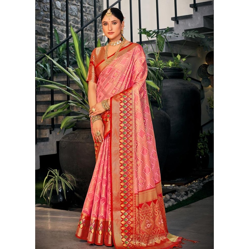 Pink Organza Saree With Blouse Piece - JD986581133