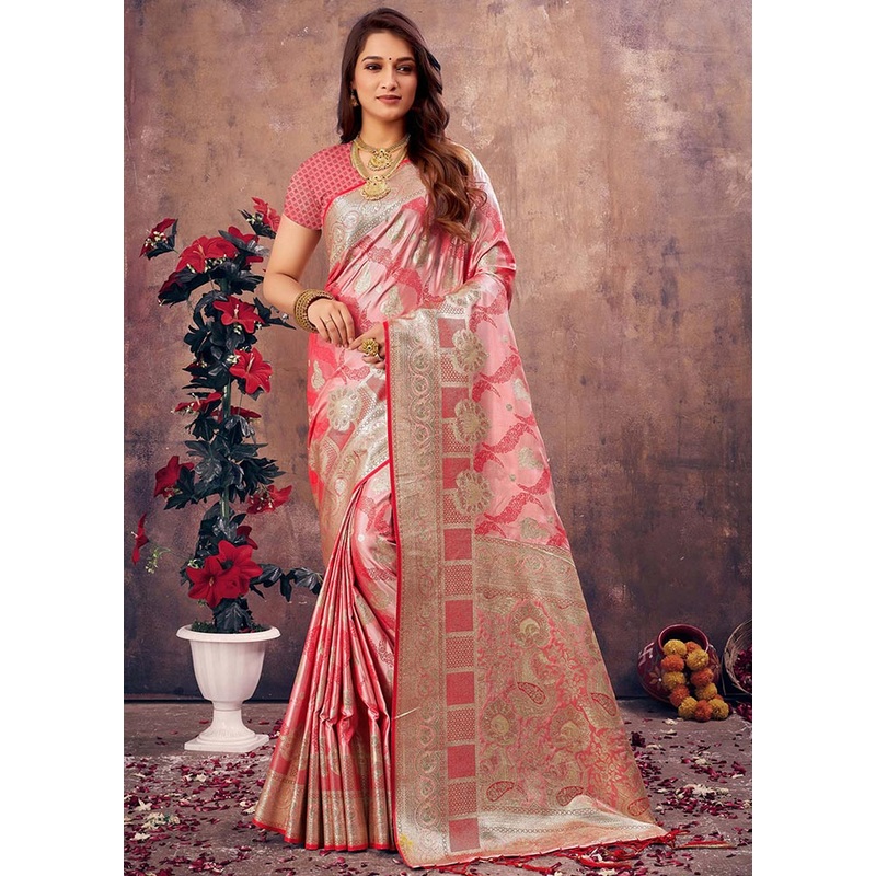 Pink South Silk Saree With Blouse Piece - JD986581137