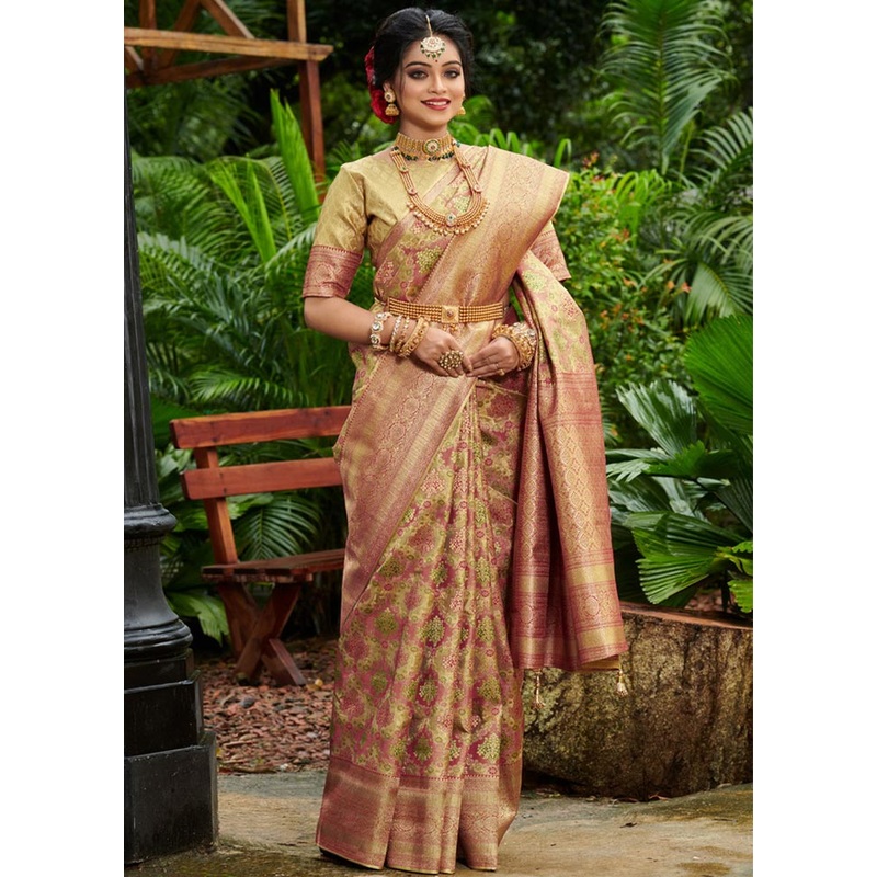 Pink South Silk Saree With Blouse Piece - JD986581140