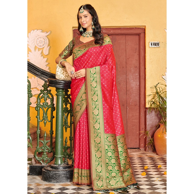 Pink Spun Silk Saree With Blouse Piece - JD986581139