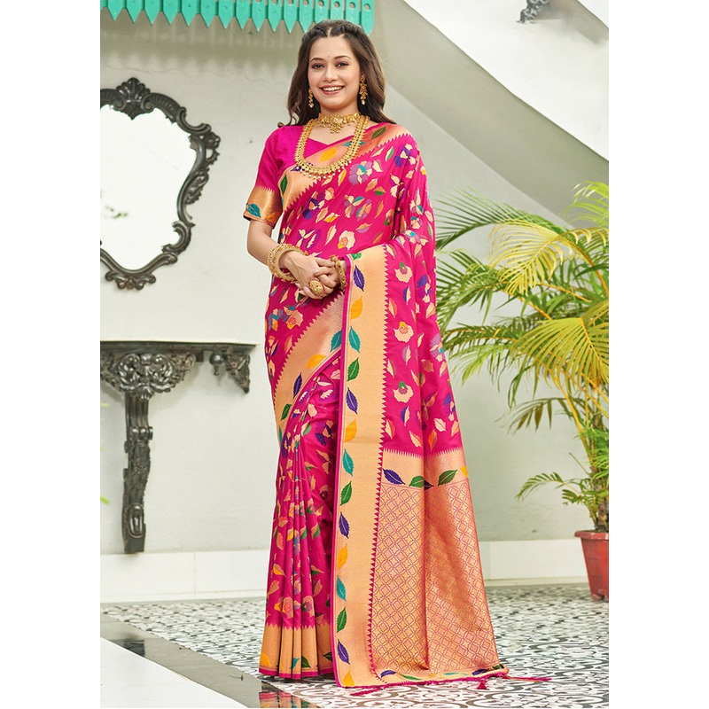 Pink Spun Silk Saree With Blouse Piece - JD986581141