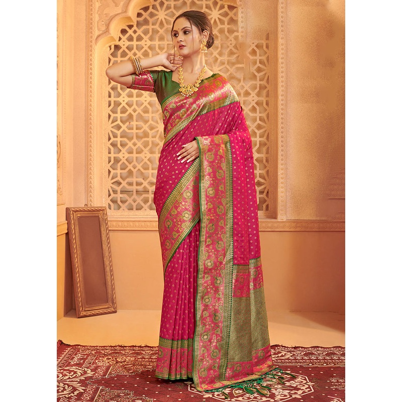 Pink Spun Silk Saree With Blouse Piece - JD986581143