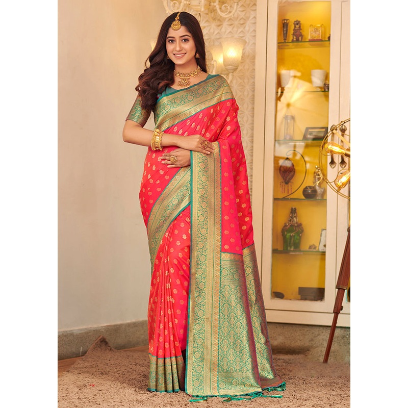 Pink Spun Silk Saree With Blouse Piece - JD986581144