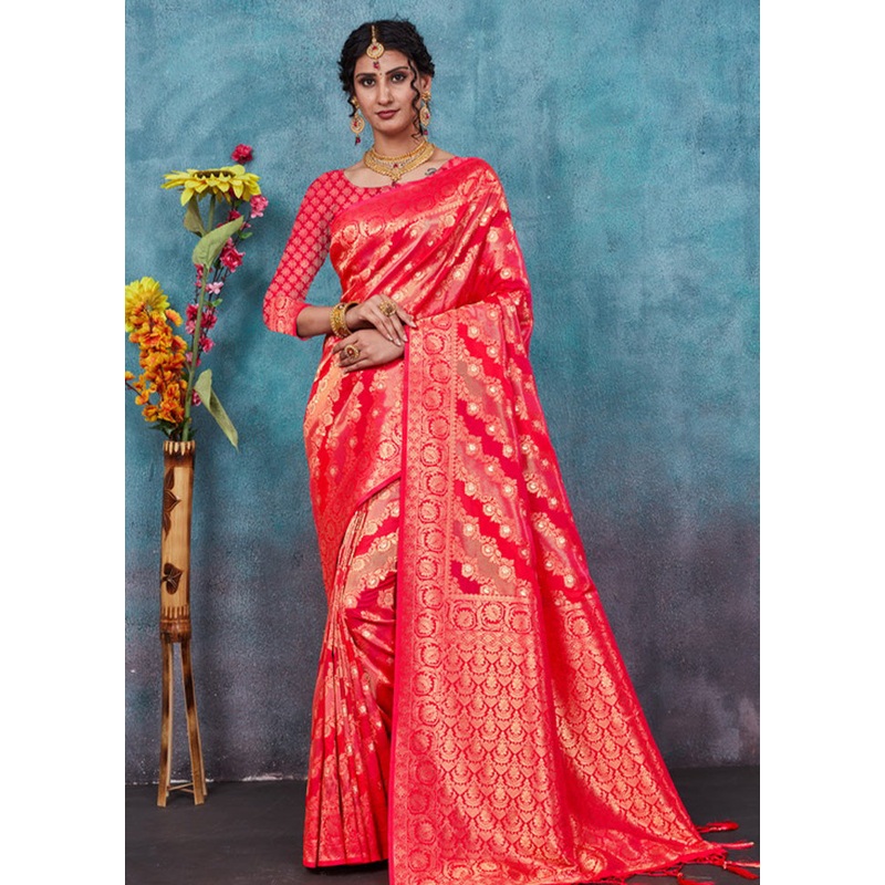 Pink Spun Silk Saree With Blouse Piece - JD986581146